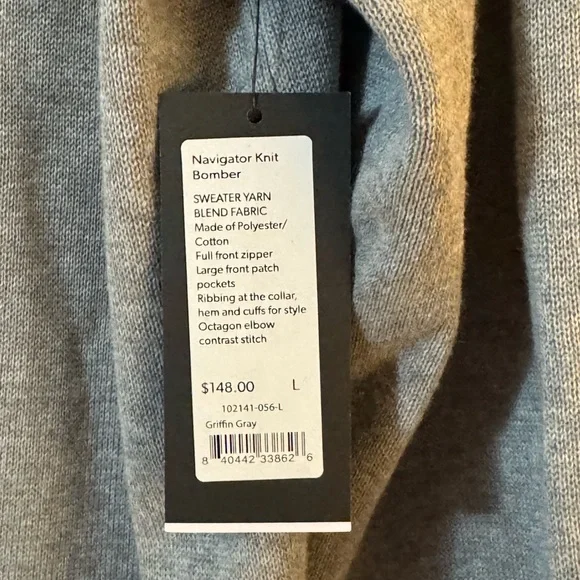 Rhone Navigator Knit Bomber Gray Full Zip Cardigan Men's Size L NWT MSRP $148